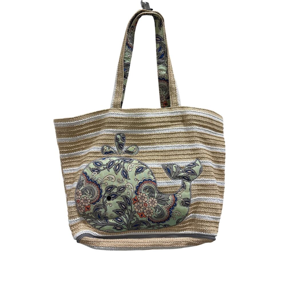 Vera Bradley Blue Stripe Woven Straw Beach Bag Whale Paisley‎ coastal summer bag